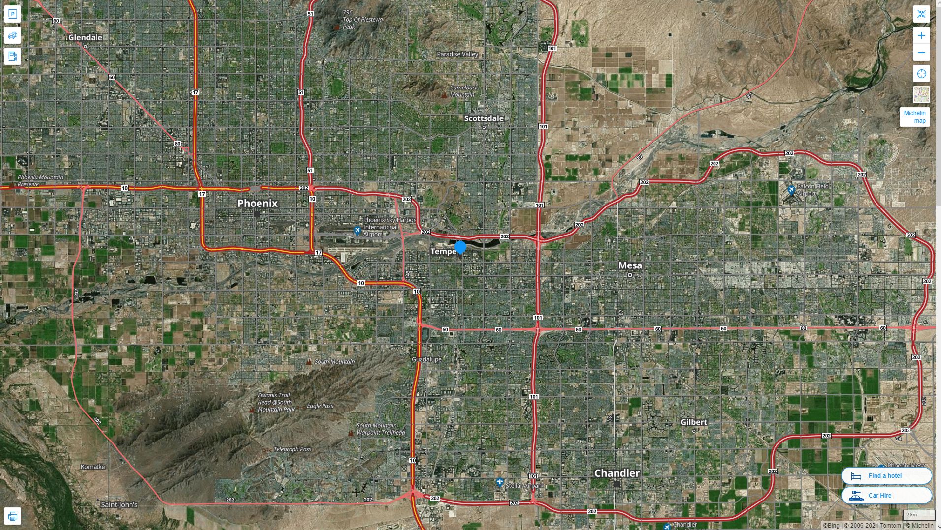 Tempe Arizona Highway and Road Map with Satellite View